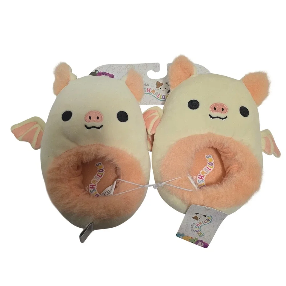 Squishmallows Meghan the Bat Plush Slippers Kids Size 13/1 Cream Peach NWT
